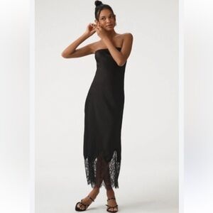 Anthropologie Lace-Trim Midi Slip Dress Size M In Black
